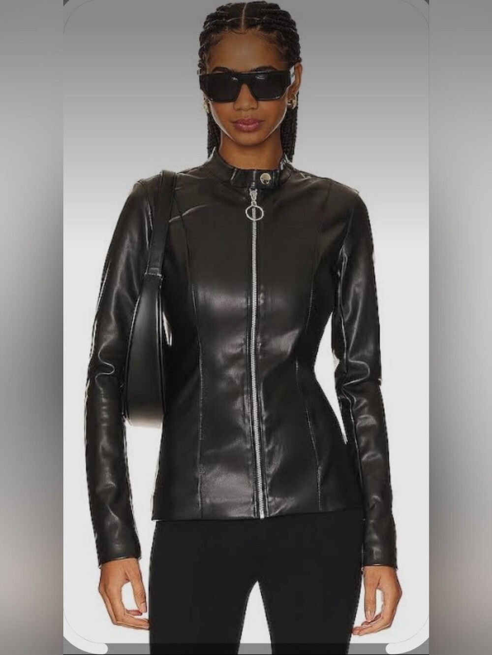 WeWoreWhat jacket:WeWoreWhat Black Faux Leather Moto Jacket – Size smallP5
